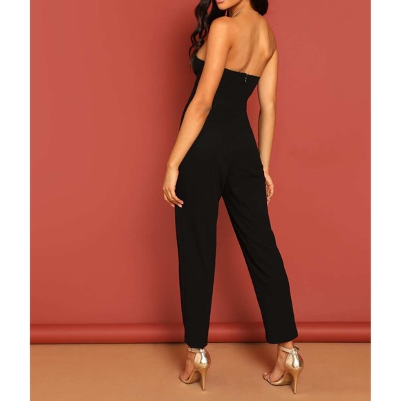 Black Sweetheart Wire Neckline Cocktail Jumpsuit - Picture 2 of 6